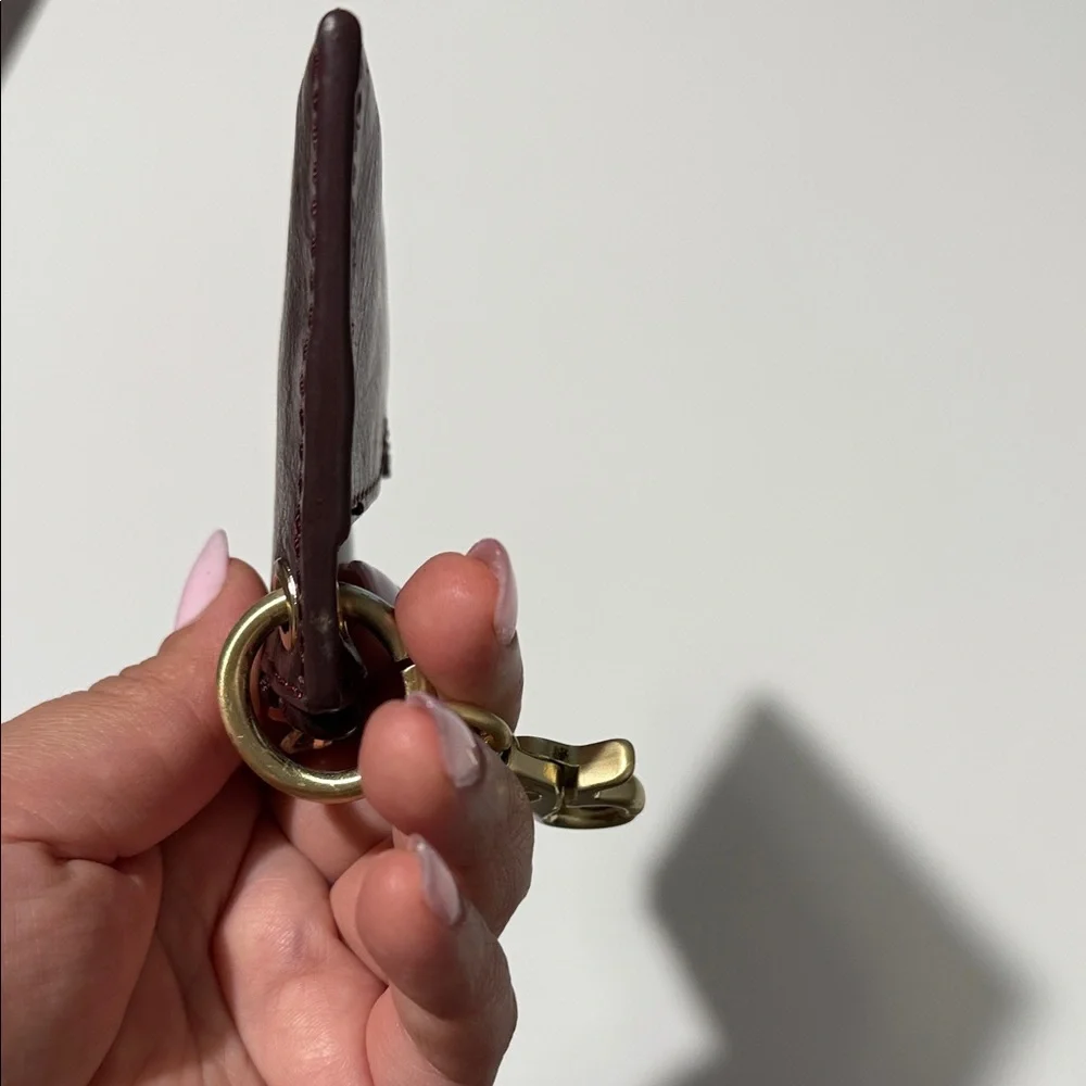 RACHEL Rachel Roy Plum Leather Zip Key & Card Holder with Gold Hardware
